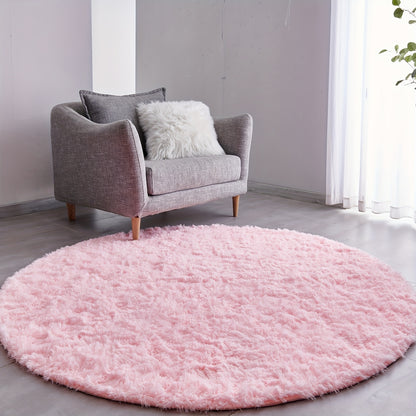 Round Shaggy Plush Rug – Soft Fluffy Circular Carpet for Bedroom & Living Room, Easy Clean
