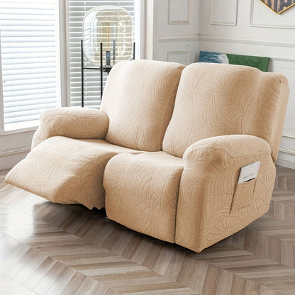 Jacquard Stretch Sofa Recliner Cover Big Leaves - High Stretch Soft Washable Slipcover for 1 2 3 Seat Loveseat with Console Furniture Protector Home Decor, 6 Colors