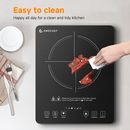 Induction Cooktop 1800W Single Burner Countertop Induction Cooker with Touch Control Timer & Overheat Protection - Portable Electric Stove Glass Surface Multi-Level Heat Settings for Home Kitchen & Dorm