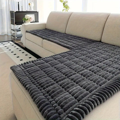 Jacquard Couch Cover Set of 2 Solid Color Corduroy Plush Thick Soft Non-Slip Machine Washable Pet Friendly for 2 3 4 Seat Sectional Sofa Living Room Bedroom