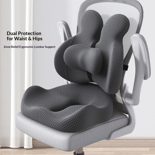 Lumbar Support Cushion & Seat Cushion Set – Ergonomic Office Chair Pillow for Lower Back Pain Relief, Breathable Memory Foam Waist & Hip Support for Home, Car & Desk Chair