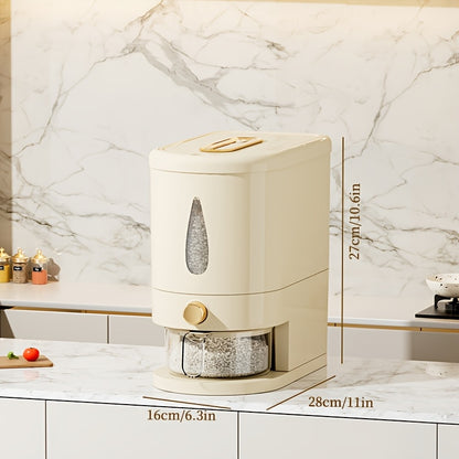 Rice Dispenser Storage Container Press Type Measuring Cup Moisture-Proof Sealed Grain Bin - Large Capacity Airtight Rice Storage Box for Rice Coffee Beans Flour Legumes Pet Food Kitchen Pantry Organizer