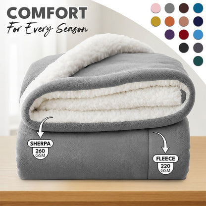 Sherpa Flannel Blanket – Double-Layer Ultra Soft Warm Throw for Bed, Sofa & Bedroom Decor, Better Sleep, 14 Colors, 3 Sizes