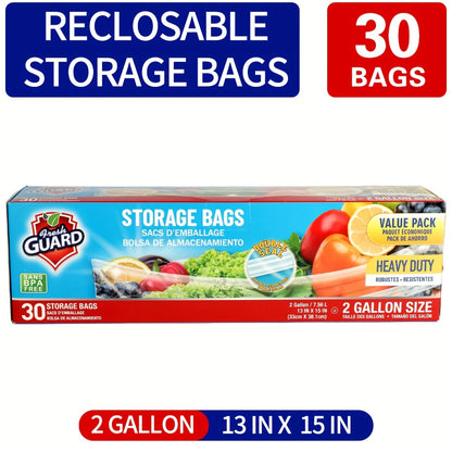 Reclosable Food Storage Bags Heavy Duty Ziplock Seal Fresh-Keeping Bags for Fruits Vegetables Grains Meat Kitchen Organizer Multiple Sizes 0.25 Gal 1 Gal 2 Gal