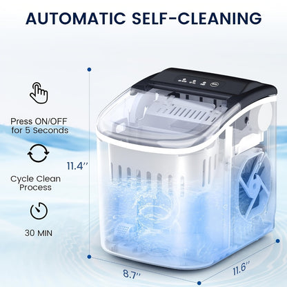 Pebble Ice Maker Countertop – 26 Lbs/24H, 2 Ice Cube Sizes, Sonic Bullet Ice Machine, Auto-Cleaning, Stainless Steel, Ice Scoop & Basket, Optional Descaler Kit for Home, Kitchen, Camping & RV