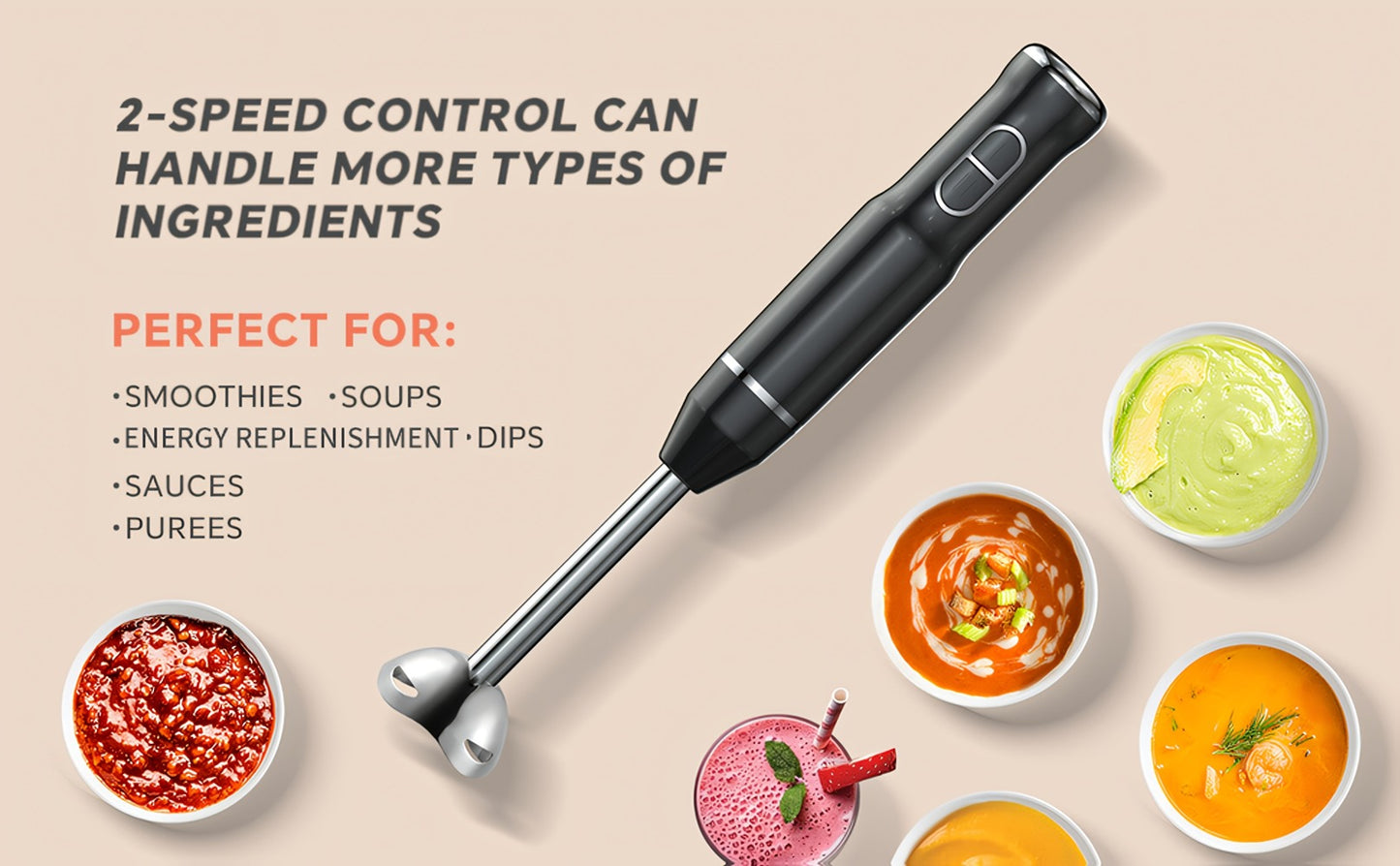 Immersion Blender 400W Handheld Stick Mixer with 2 Speeds & Turbo Mode 304 Stainless Steel Blades – Corded Hand Blender with Detachable Base for Soup Smoothie Puree Baby Food