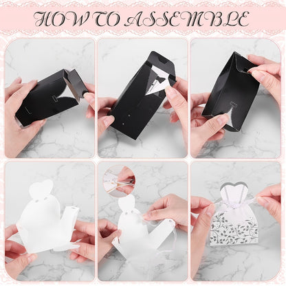 100 Pcs Wedding Party Favor Boxes Dress & Tuxedo Candy Gift Boxes with Ribbon – Vintage Bridal Shower Birthday Treat Bags Bulk Decoration