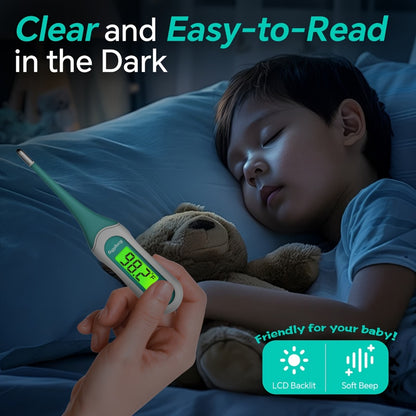 Digital Oral Thermometer for Adults & Kids – 8-Second Fast Read, Bendable Tip, 3-Color Fever Backlight, 32 Memory Records, Rectal Use for Infants, Celsius/Fahrenheit Conversion
