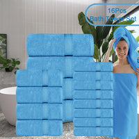 16pcs sky blue bath towel set
