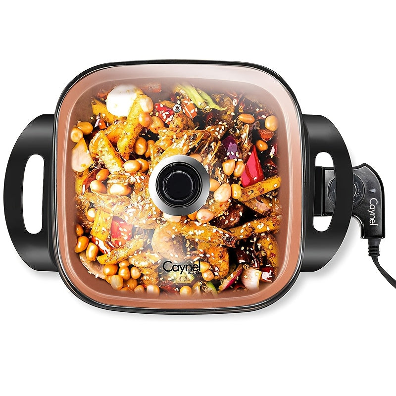 Electric Skillet 12x12 Inch Nonstick Ceramic with Glass Lid 1400W Adjustable Temperature up to 420°F – Aluminum Body Electric Frying Pan for Fry Bake Steam Simmer, Black & Copper