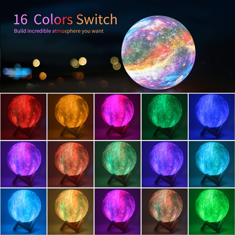 Moon Lamp Night Light 16 Colors 3D Galaxy Lamp with Wooden Stand Remote Control USB – Perfect Birthday Gift for Women Men Lovers (5.9 Inch)