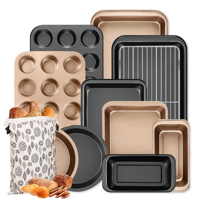 Nonstick Baking Pan Set 2 to 18pcs Carbon Steel Round Square Cake Pan Muffin Pan Bread Pan Cookie Sheet Pizza Pan Wire Rack Whisk Spatula Measuring Spoon Complete Bakeware Set