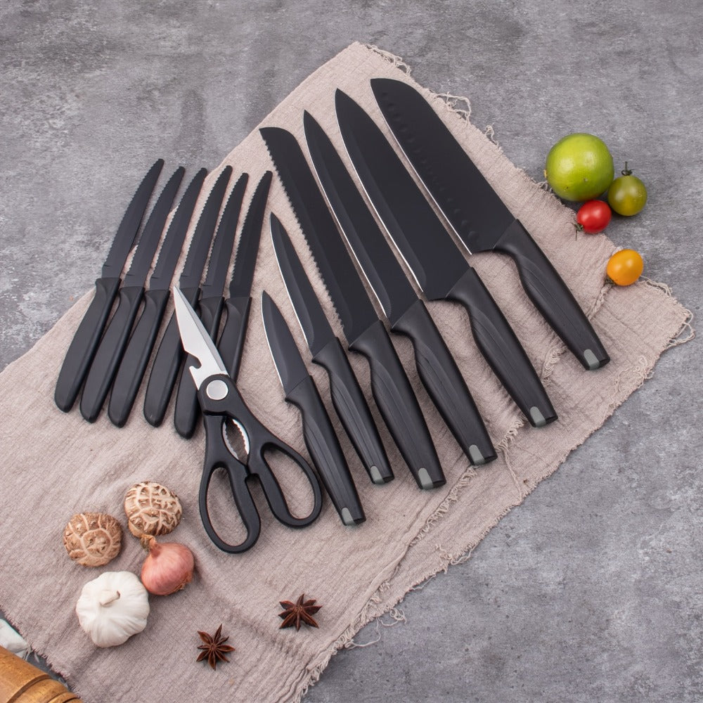 Kitchen Knife Set 15 Piece with Block & Scissors – Professional Chef Knives High Carbon Stainless Steel, Ultra-Sharp Blade, Ergonomic Handle, Home & Restaurant Use, Ideal Holiday Gift