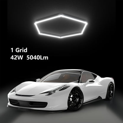 LED Hexagonal Garage Light 6500K – Super Bright Daylight White Shop Light 42W–620W for Auto Detailing, Warehouse, Workshop, Basement & Gym (1 to 32 Grids, Hex Frame Available)