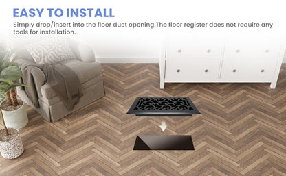Floor Vent Register Cover 4x10 Inch Heavy Duty Walkable Steel Decorative Air Vent Grille Adjustable Airflow for Home HVAC 2-Pack Savannah Boston Design Multi Finish