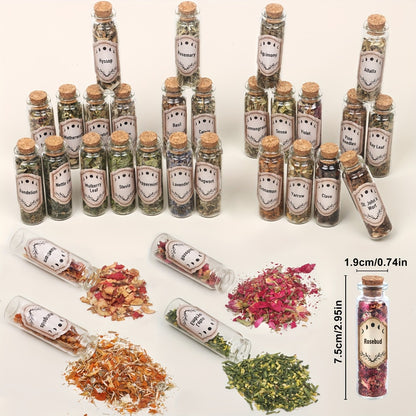 43-Piece Dried Herbs & Flowers Witch Ritual Kit – Sachet Supplies Set with Crystal Spoon, Black Feather & Bell for Pagan Spells, Candle Making, Soap, Wedding Decor
