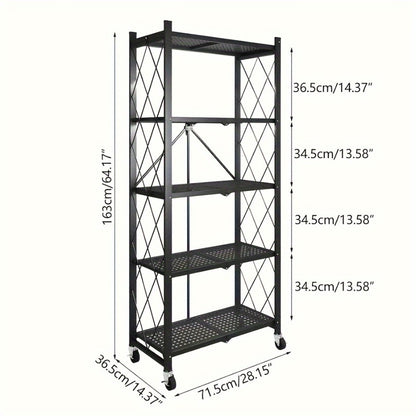 3/4/5-Tier Wheeled Storage Rack with Shelves – Foldable Floor-Standing Utility Organizer