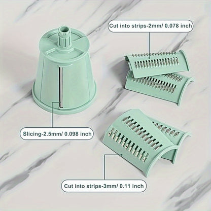 Rotary Cheese Grater with Interchangeable Blades – 5-in-1 Manual Vegetable Slicer Shredder Set, Suction Cup Base, Easy to Clean, Multifunctional Kitchen Tool for Fruits, Vegetables & Nuts