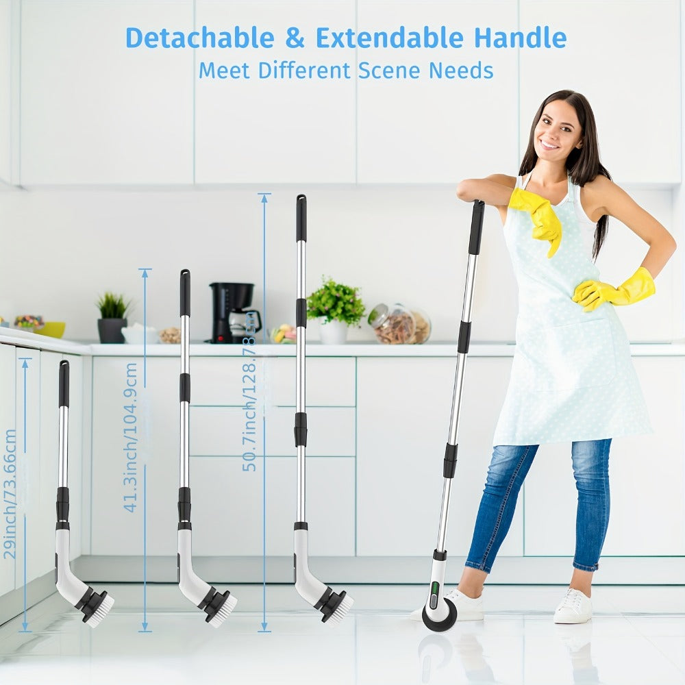 Electric Spin Scrubber with 7 Brush Heads & Adjustable Handle – Dual-Speed Cordless Power Scrubber for Bathroom, Tub, Tile, Floor & Shower Cleaning