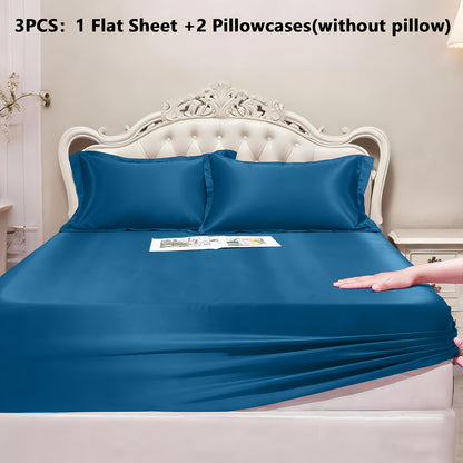 Satin Fitted Sheet Set with Pillowcases – Cooling Smooth Breathable Wrinkle-Resistant Bed Sheets, Machine Washable Ultra Soft for Hot Sleepers, Twin Full Queen King, Multiple Colors
