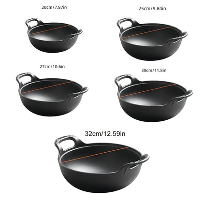 Cast Iron Wok Skillet Non-Stick Deep Stir Fry Pan with Dual Handles - Heavy Duty Uncoated Traditional Cooking Pot Multi-Size 9.84 10.62 11.81 12.59 Inch for Home Outdoor Grilling Baking