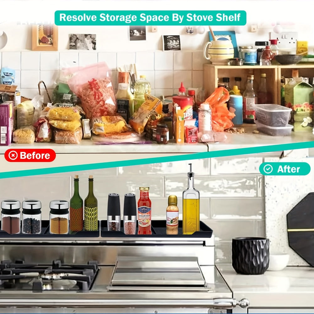 Magnetic Silicone Stove Top Shelf Organizer – 30 Inch Flexible Heat Resistant Spice Rack for Over Oven Kitchen Storage