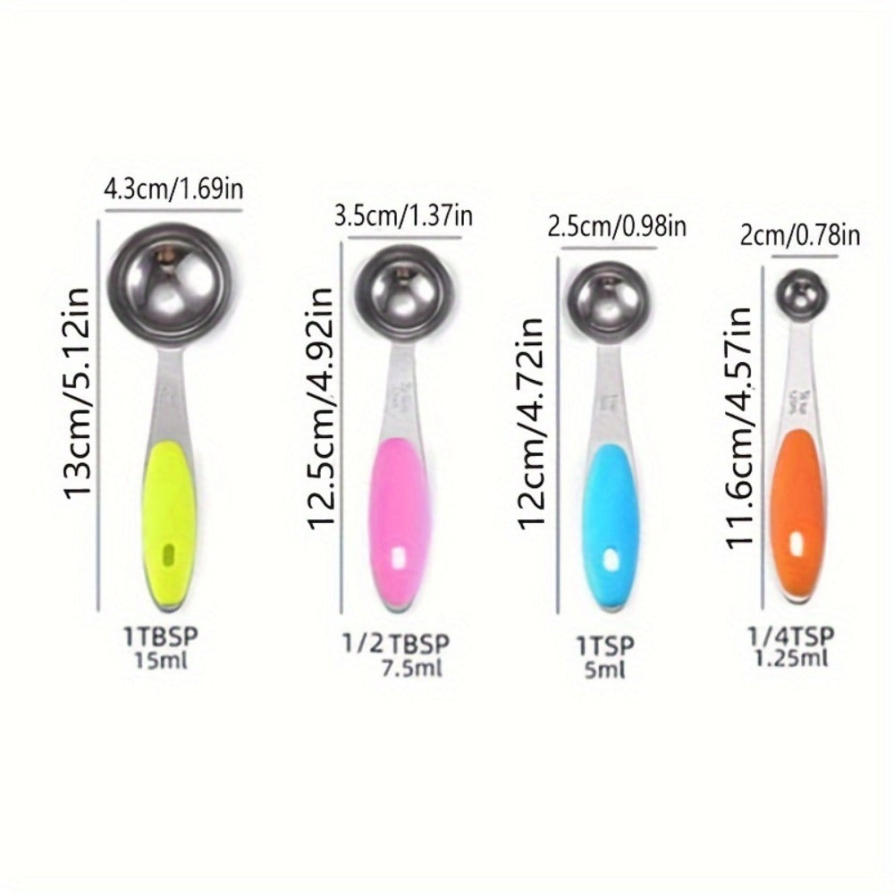 Measuring Cups and Spoons Set 10-Piece Stainless Steel with Silicone Handle – Precise Baking & Cooking Measurement Tools | Dishwasher Safe | Christmas Kitchen Gift