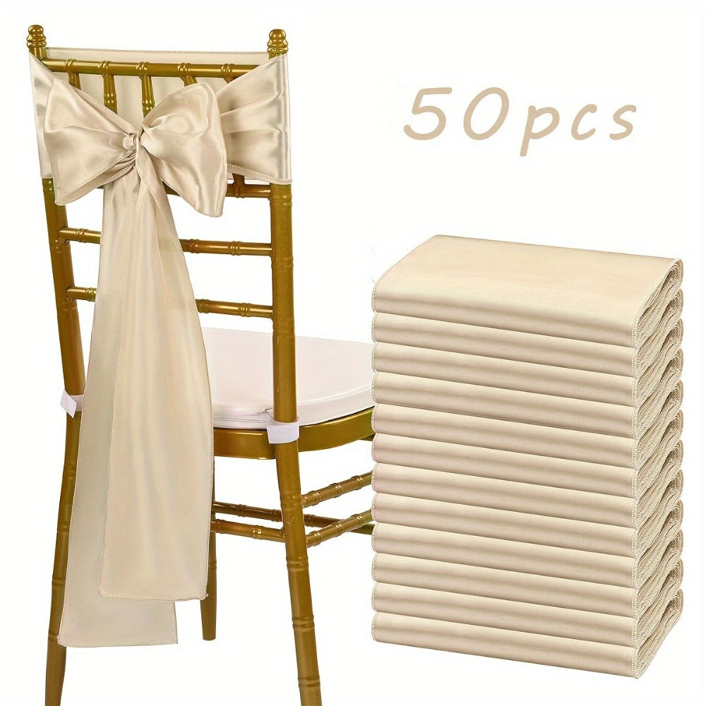 Satin Chair Sashes Bows 50pcs – 7x108 Inch Chair Waist Belt Bow Ties for Wedding Reception, Banquet, Party, Hotel & Event Chair Cover Decoration