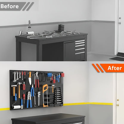 Pegboard Wall Organizer with Metal Hooks - Heavy Duty Garage Tool Storage Board for Workshop Warehouse Wall Mount - Space Saving Tool Rack System for Garage Organization