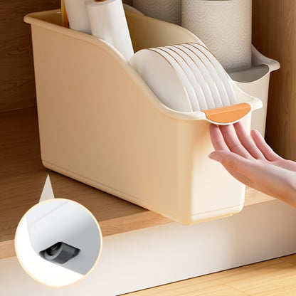 Plastic Multifunctional Storage Box Set of 2 - Curved Organizer Bins for Cleaning Supplies, Household Necessities, Kitchen Bathroom Countertop Home Organization