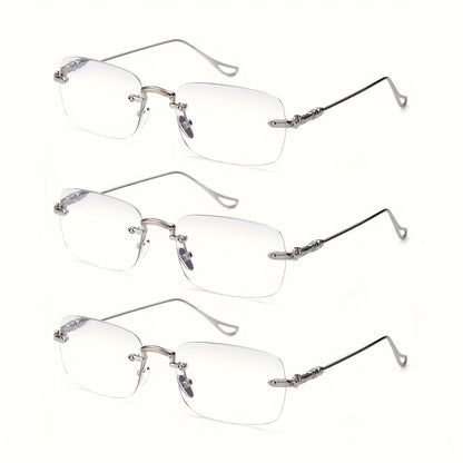 Rimless Reading Glasses for Women 3 Pack - Blue Light Blocking Lightweight Metal Frameless Readers with Anti Eyestrain Lenses, Multiple Colors and Magnifications 1.0X to 4.0X