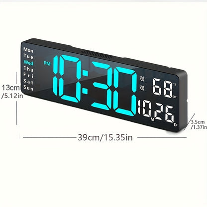 Large Digital Wall Clock 16 Inch LED Color Display, Smart Auto-Dimming 10-Level Brightness, Time Temperature Humidity Monitor, Dual Alarm with Snooze, USB Powered with Remote Control for Living Room Office Bedroom