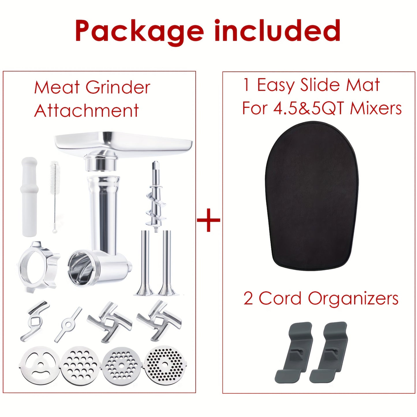 Metal Meat Grinder Attachment for KitchenAid Stand Mixers with 4 Grinding Plates 4 Blades 2 Sausage Stuffer Tubes Holder and Cleaning Brush Food Grinder for All KitchenAid Mixers