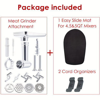 Metal Meat Grinder Attachment for KitchenAid Stand Mixers with 4 Grinding Plates 4 Blades 2 Sausage Stuffer Tubes Holder and Cleaning Brush Food Grinder for All KitchenAid Mixers