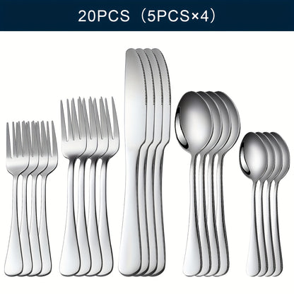 Stainless Steel Silverware Set Flatware Set with Forks Spoons & Knives – Modern Cutlery Set for Kitchen, Dining & Parties, Service for 4/6/12, 20/24/30/65 Piece