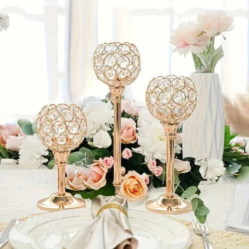 Crystal Candle Holders Set of 3 - Windproof Glass Taper Candle Holder for Wedding Table Centerpiece, Home Decor, Holiday Dinner, Birthday Gift