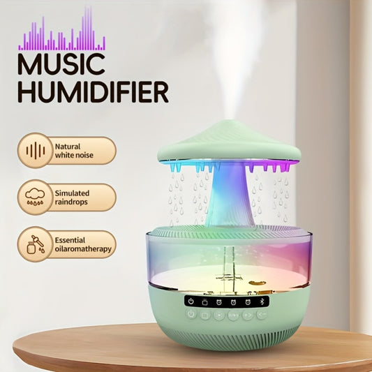 Raindrop Humidifier with LED Color-Changing Light & Wireless Music | 11.83oz Large Tank, Dual Control, Essential Oil Compatible, Cool Mist for Bedroom, Valentine's & Garden Decor | White