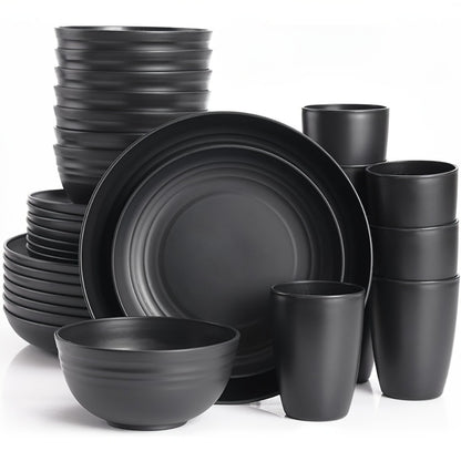 Wheat Straw Dinnerware Set 16 or 32 Piece – Plates & Bowls for 4 or 8 People, Microwave & Dishwasher Safe Plastic Dish Set, Lightweight Colorful Tableware for Home, Party & Holiday