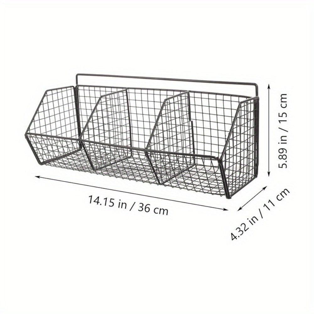 Wall Mounted Kitchen Storage Basket – Metal Wire Rack Organizer, 2 or 3 Grid Tier, Space Saving Vertical Pantry Shelf for Spices, Snacks & Beverages, Home Kitchen & Retail Store Display