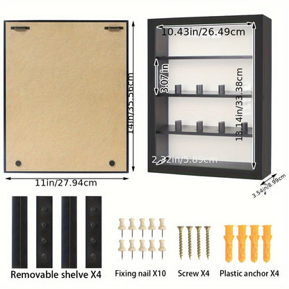 Shadow Box Frame with Linen Back – Large Rustic Memory Display Case 11x14 & 12x16 Inch for Photos, Medals, Coins, Pins, Flowers & Collectibles, 4 Removable Shelves, Black White Brown