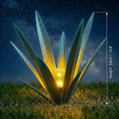 Solar Powered Agave Metal Sculpture Garden Statue - Hand-Painted Rustic Agave Figurine with LED Light & Remote Control, Indoor Outdoor Lawn Yard Courtyard Decor, Holiday Garden Art Gift