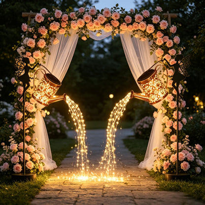 Solar Watering Can Lights 2pcs Garden Waterfall, IP65 Waterproof Hanging Solar String Lights with Ground Plug for Outdoor Lawn, Patio & Holiday Decor, Christmas Garden Gift