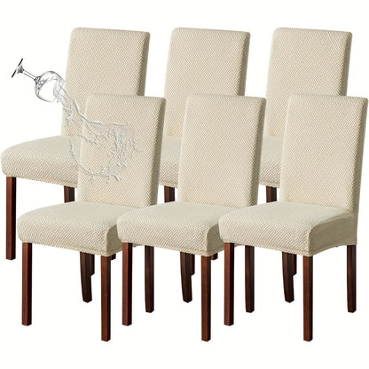 Dining Chair Covers Set of 4 6 Waterproof Stretch Parson Chair Slipcovers - Polar Fleece Jacquard Elastic Band Fit Kitchen Dining Room Chair Protector, 7 Colors, Beige Black Khaki Burgundy Gray