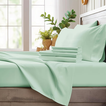 Bamboo Cooling Sheet Set 4pcs – Deep Pocket Fitted Sheet Flat Sheet Pillowcases for Hot Sleepers Twin Full Queen King