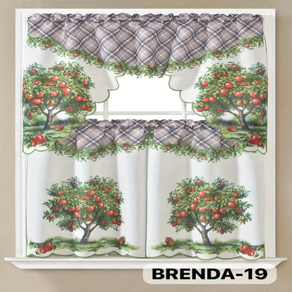 Kitchen Curtains 3 Piece Set Embroidered Satin Valance and Tiers - Rod Pocket Light Filtering Machine Washable 46 Colors Available All Season Home Decor
