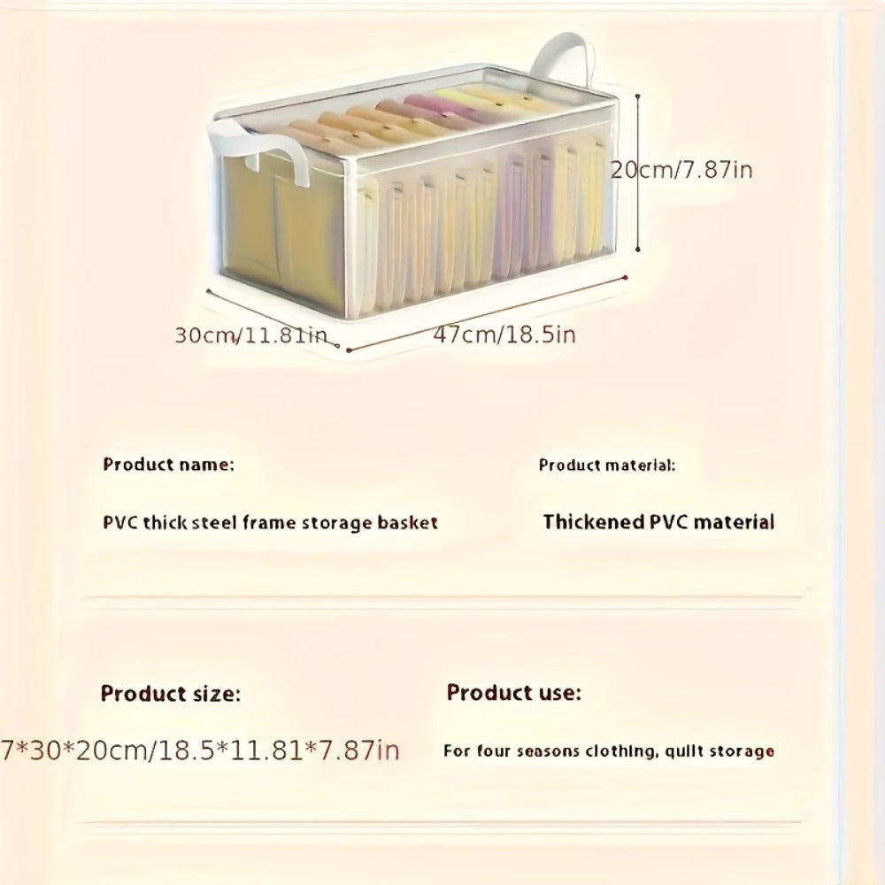 6pcs Foldable Storage Box with Steel Frame – Transparent PVC Stackable Organizer for Clothes, Blankets & Cosmetics | Waterproof Under Bed Storage
