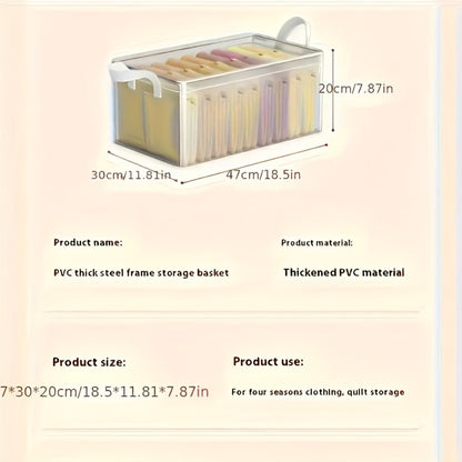 6pcs Foldable Storage Box with Steel Frame – Transparent PVC Stackable Organizer for Clothes, Blankets & Cosmetics | Waterproof Under Bed Storage
