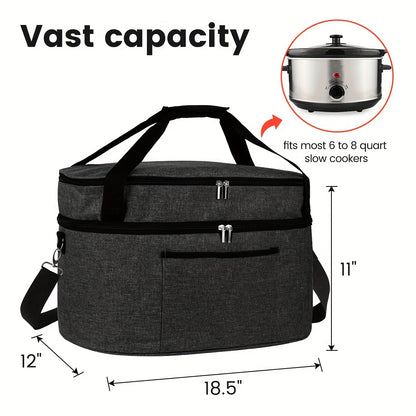 Slow Cooker Bag Insulated Carrier for 6-8 Quart Oval Crockpot, 2-Layer Waterproof Travel Bag with Handle, Keeps Food Warm for Potlucks, Family Gatherings, Reunions & Outdoor Events