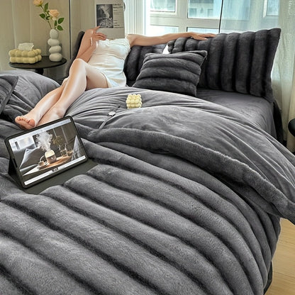 Double-Layer Faux Rabbit Fleece Blanket – 450-500gsm Thickened Soft Warm Throw for Bed, Couch & Travel, All Season, 3 Colors, 5 Sizes