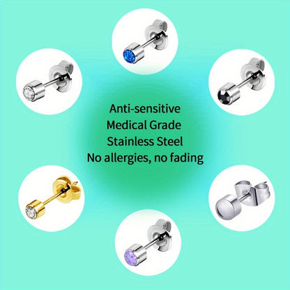 Professional Ear Piercing Kit - 36pcs CZ Diamond & Stainless Steel Stud Earrings with Reusable Piercing Gun, Alcohol Pads, Gloves & Marking Pen for Home and Salon Use